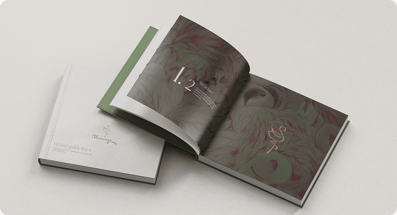 Flamingo brand guidelines showing the signature mark and floral visual system
